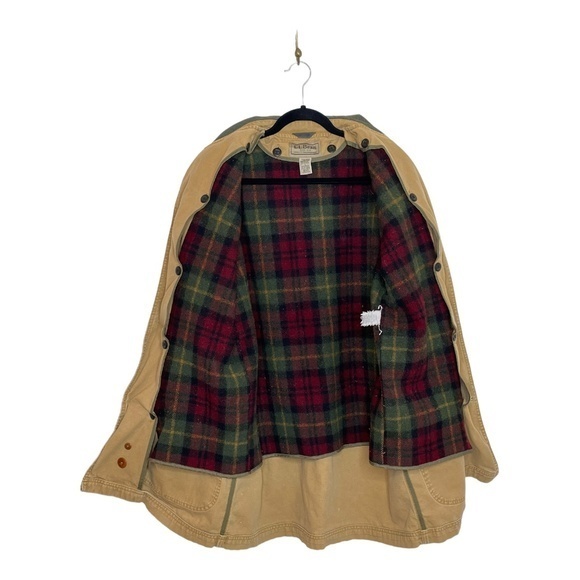 Vintage L.L .Bean Chore Jacket Coat Size LT Beige Wool Blend Button In Lining - Picture 3 of 14